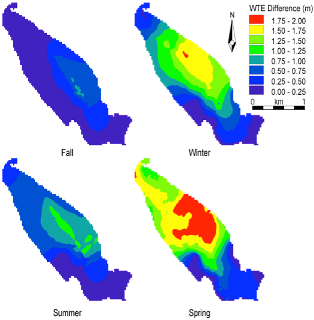 MIKE SHE surface water-groundwater modeling results displaying seasonal water table elevation differences between degraded and restored conditions